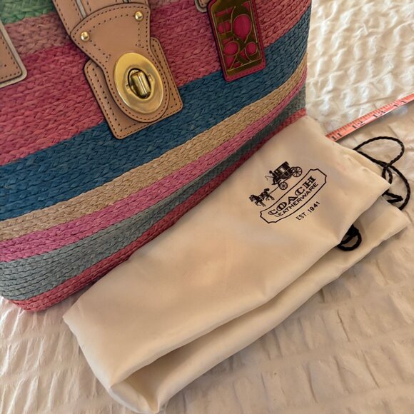 Authentic Coach Hamptons Striped Multicolor Straw tote - Picture 9 of 10
